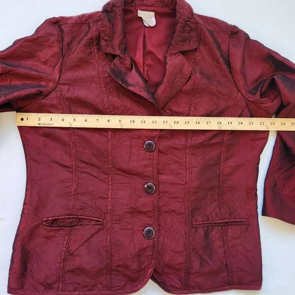 Chico's Metallic Red Crinkle Blazer Jacket Holiday Christmas Evening Dressy M - Picture 8 of 9